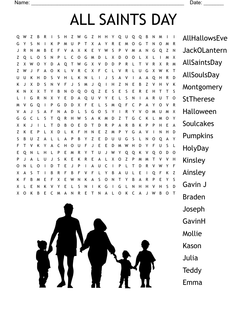 All Saints Day Word Search Printable