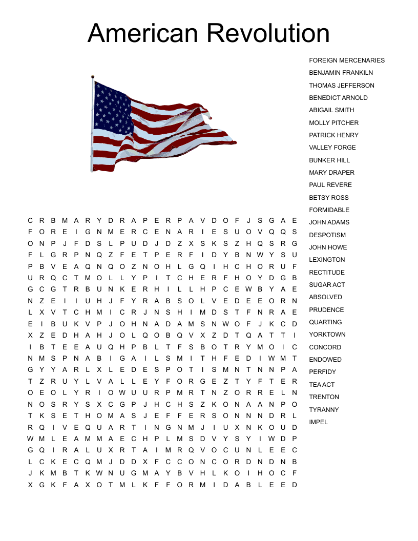 American Revolution Word Search Printable