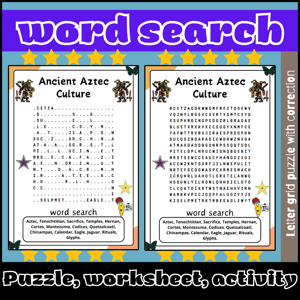 Ancient Aztec Culture Word Search Puzzle Worksheet Activity 