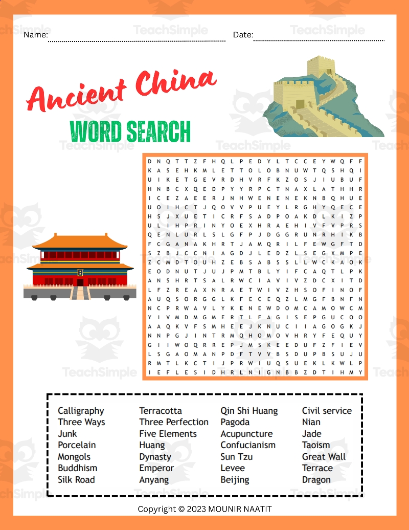 Ancient China Word Search Printable