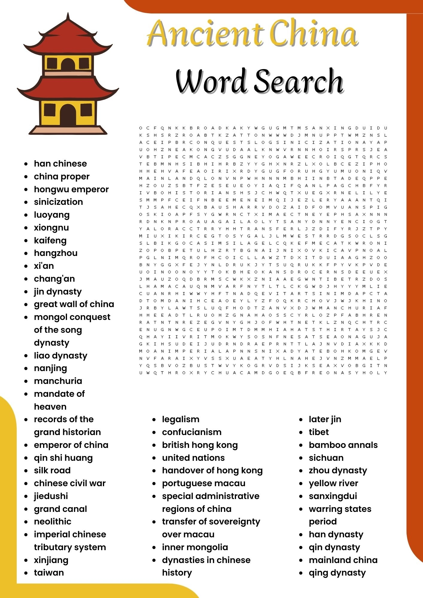 Ancient China Word Search Puzzle Worksheet Activities For Kids Made By Teachers