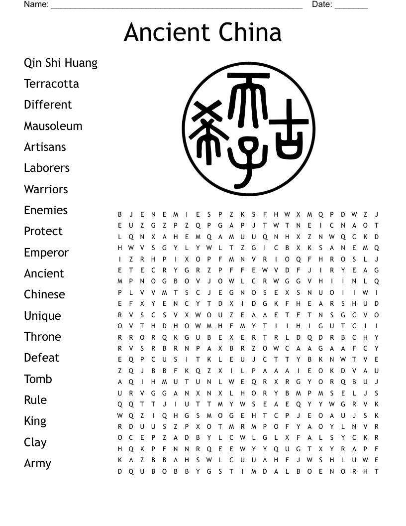 Ancient China Word Search WordMint