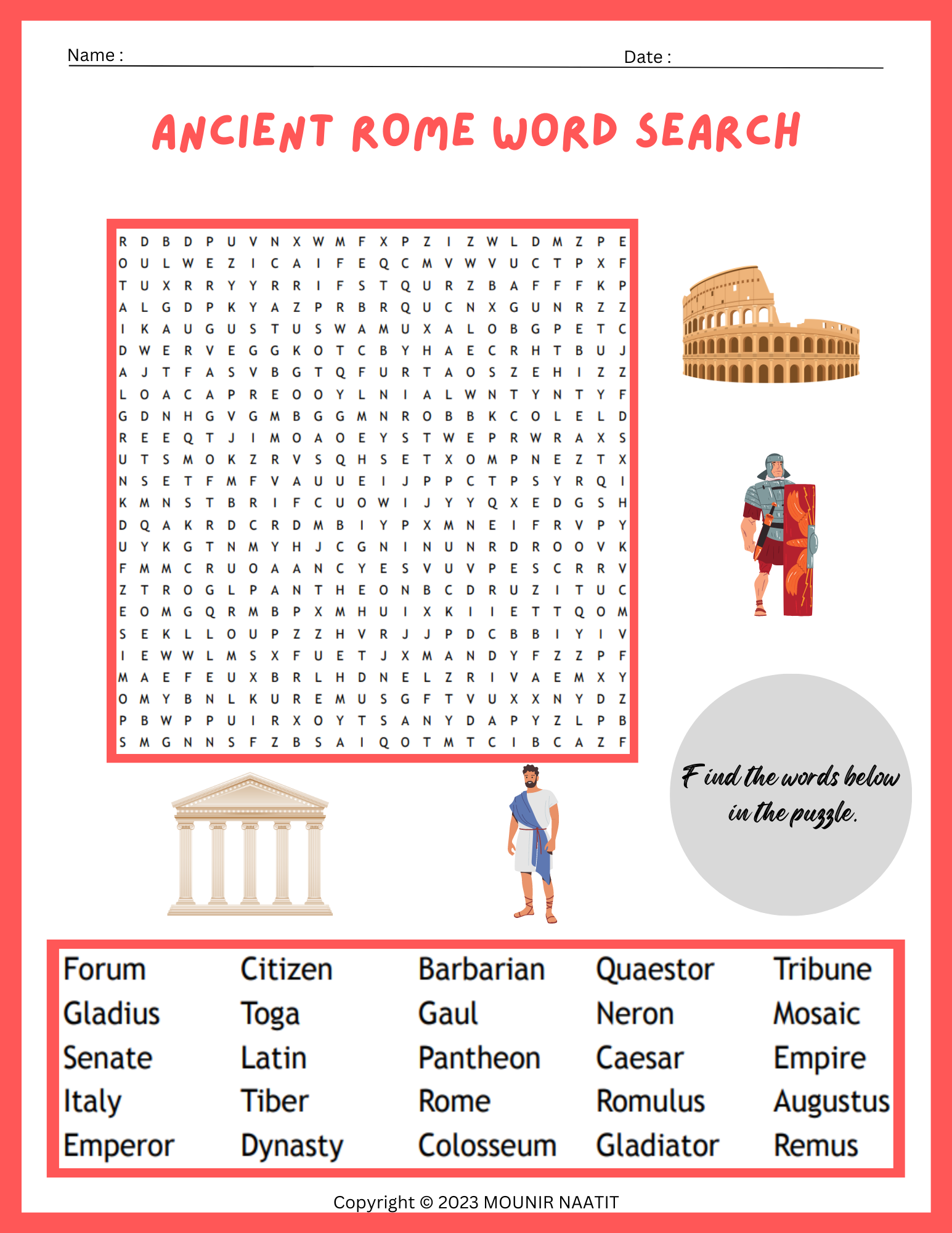 Ancient Rome Word Search Ancient Rome Words Puzzles