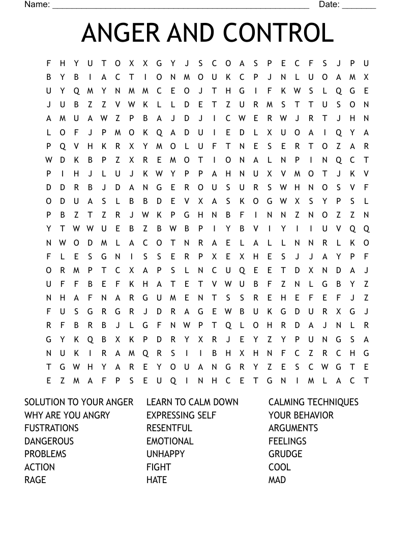 Free Printable Anger Management Word Search