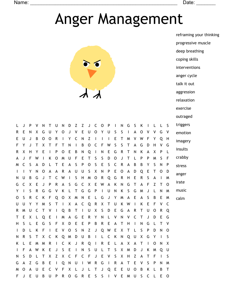 Free Printable Anger Management Word Search