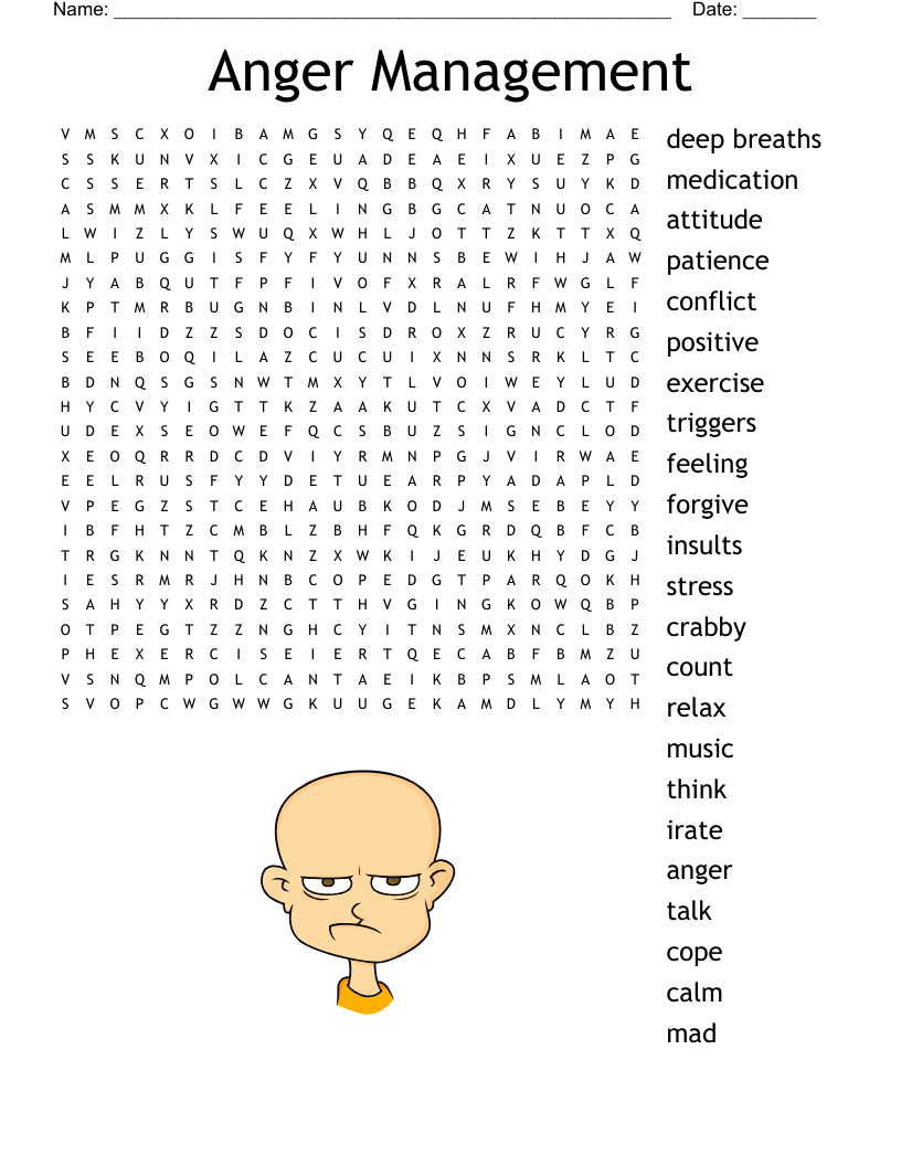 Anger Management Word Search WordMint
