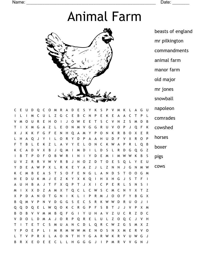 Animal Farm Word Search WordMint