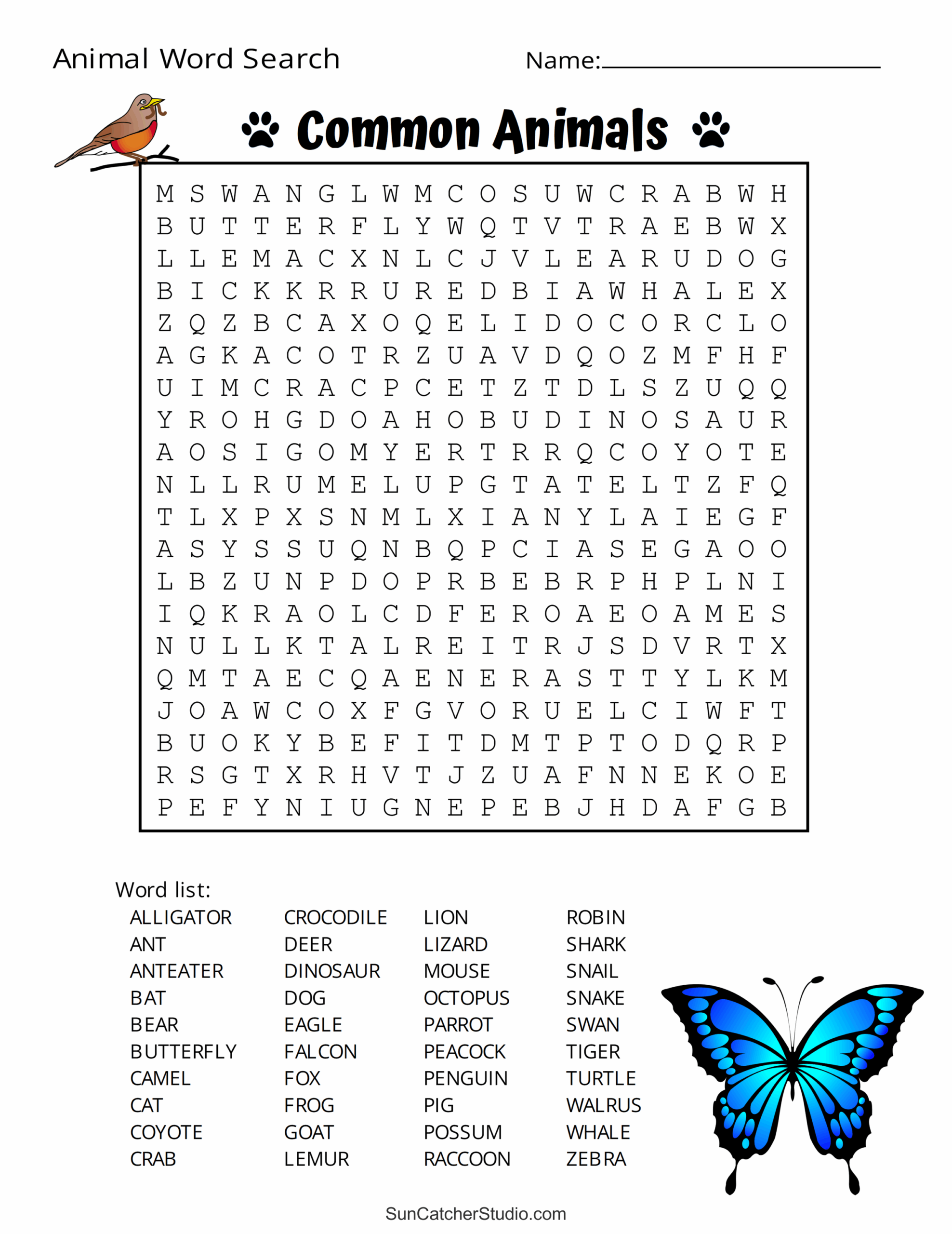 Animal Word Search Free Printable Dog Pet Dinosaur Puzzles 