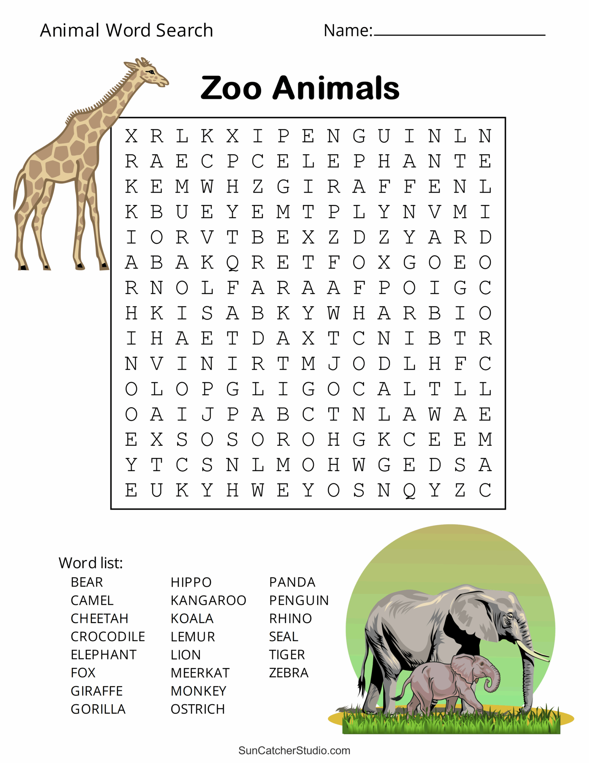 Animal Word Search Free Printable Dog Pet Dinosaur Puzzles 