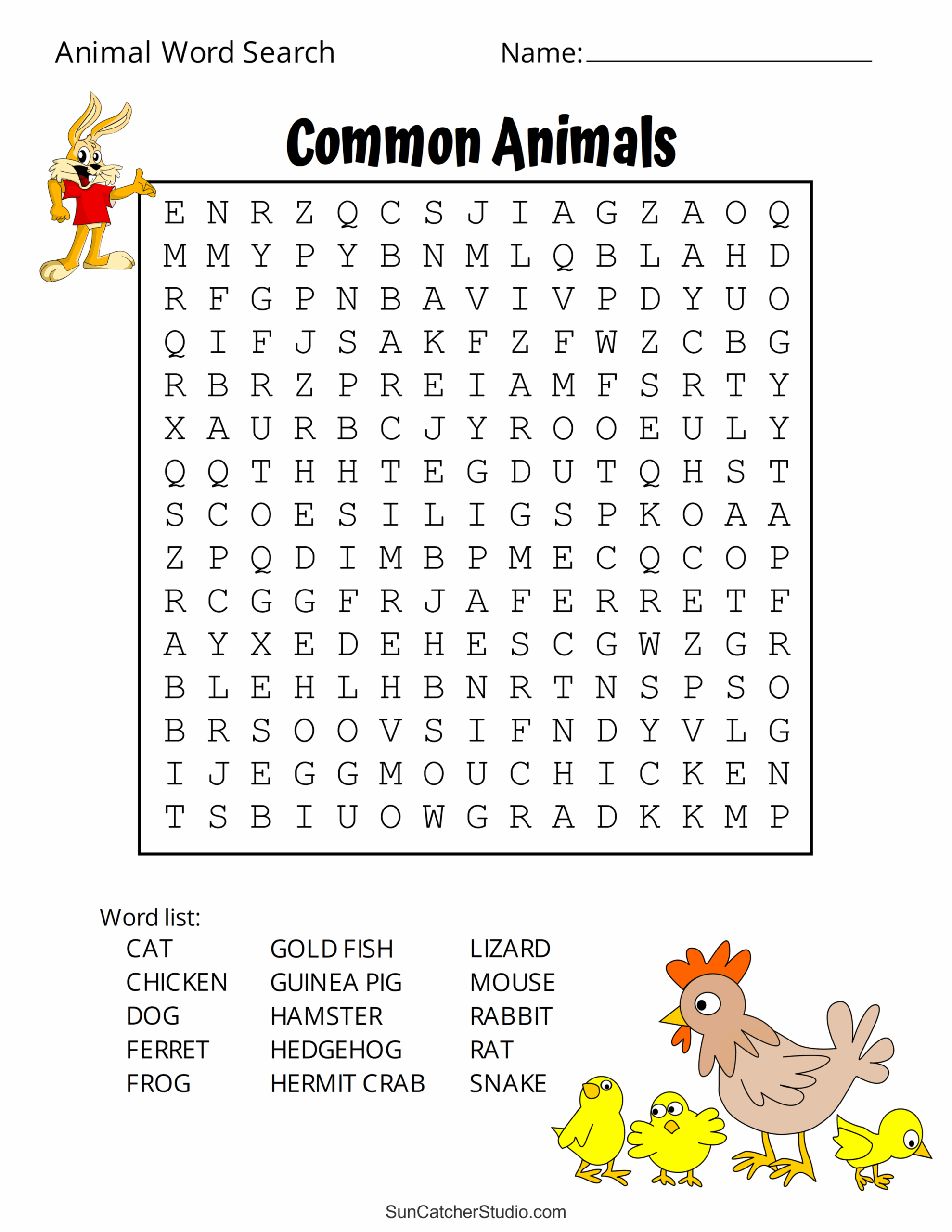 Free Printable Animal Word Search