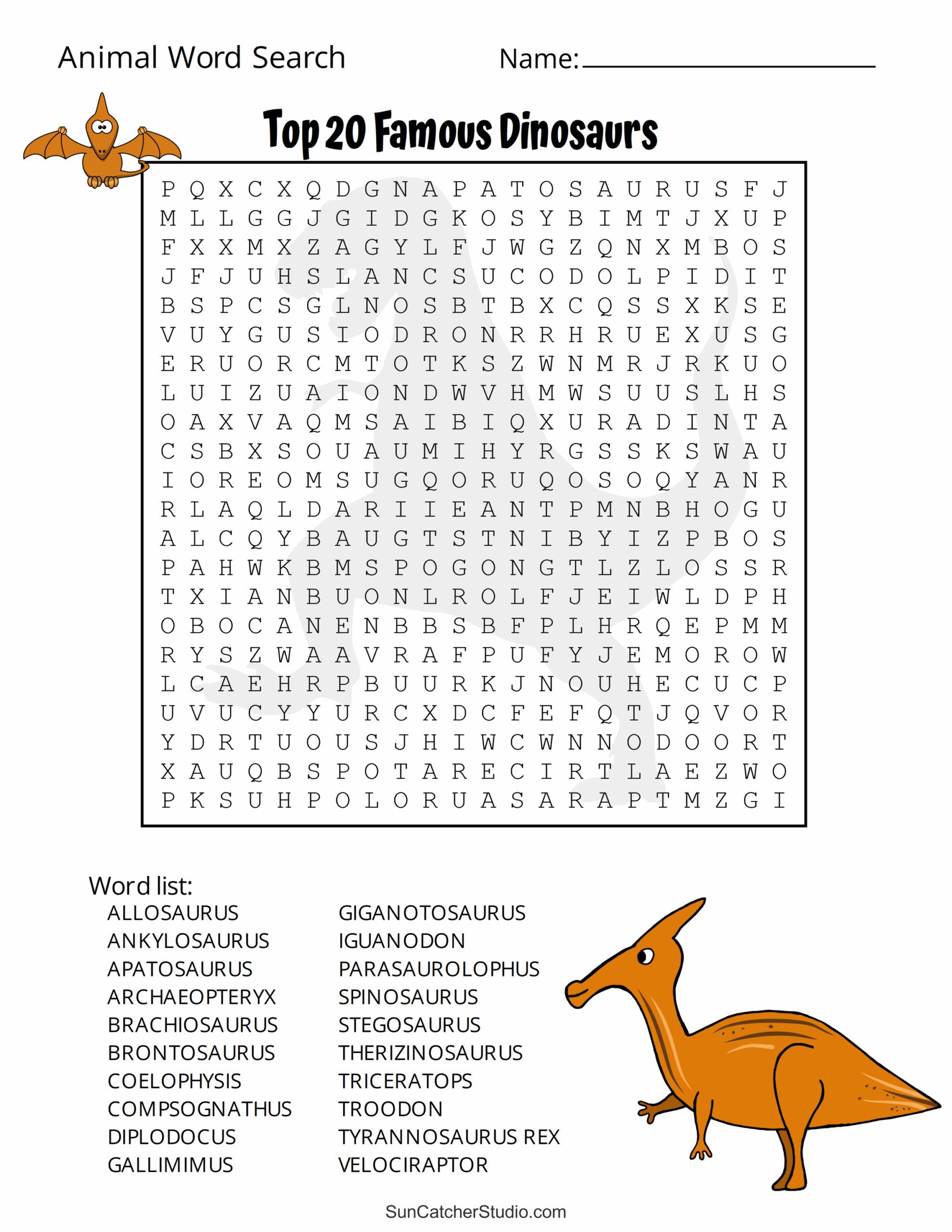 Dinosaur Word Search Free Printable