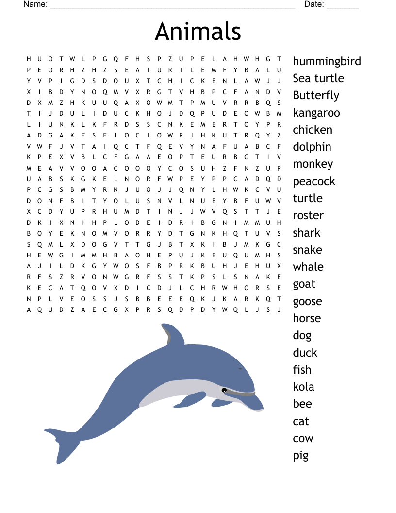 Animals Word Search WordMint