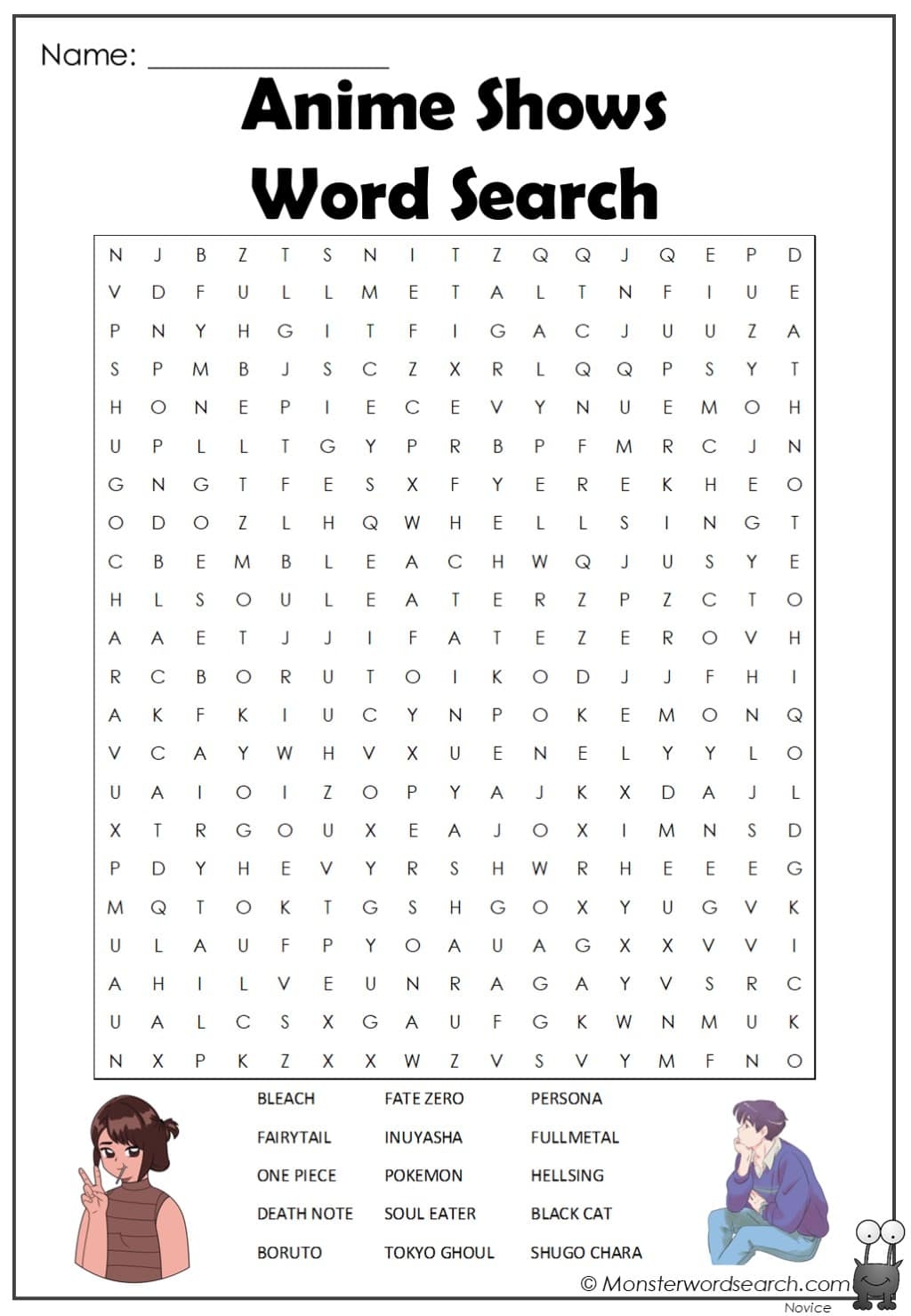 Anime Word Search Free Printable