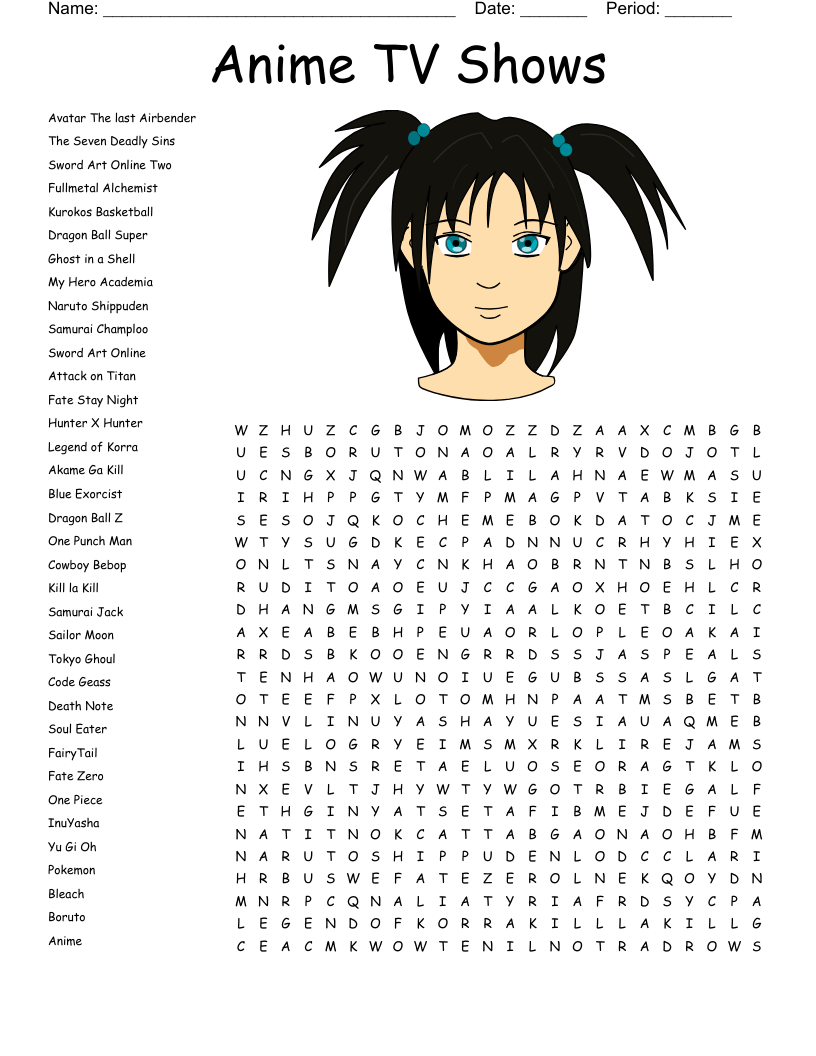 Anime Word Search Free Printable