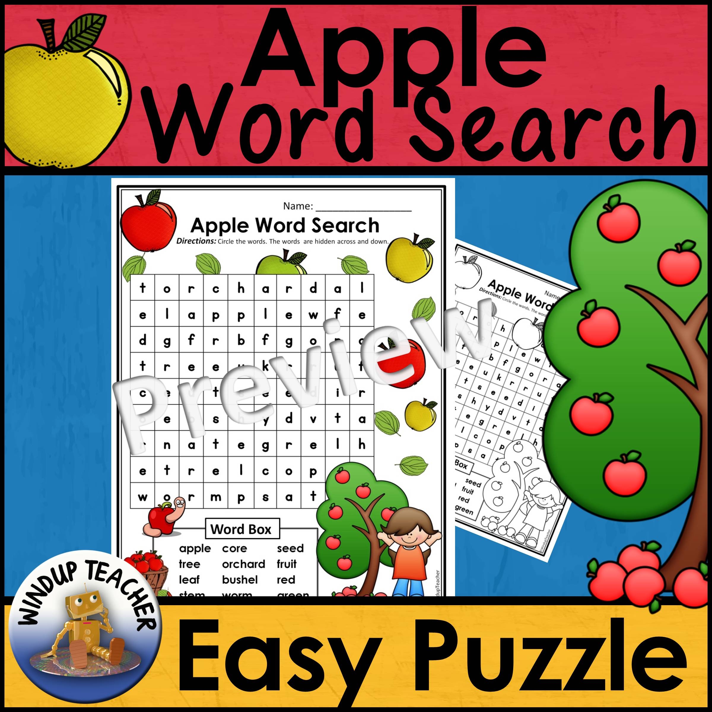 Apple Word Search EASY Puzzle Made By Teachers