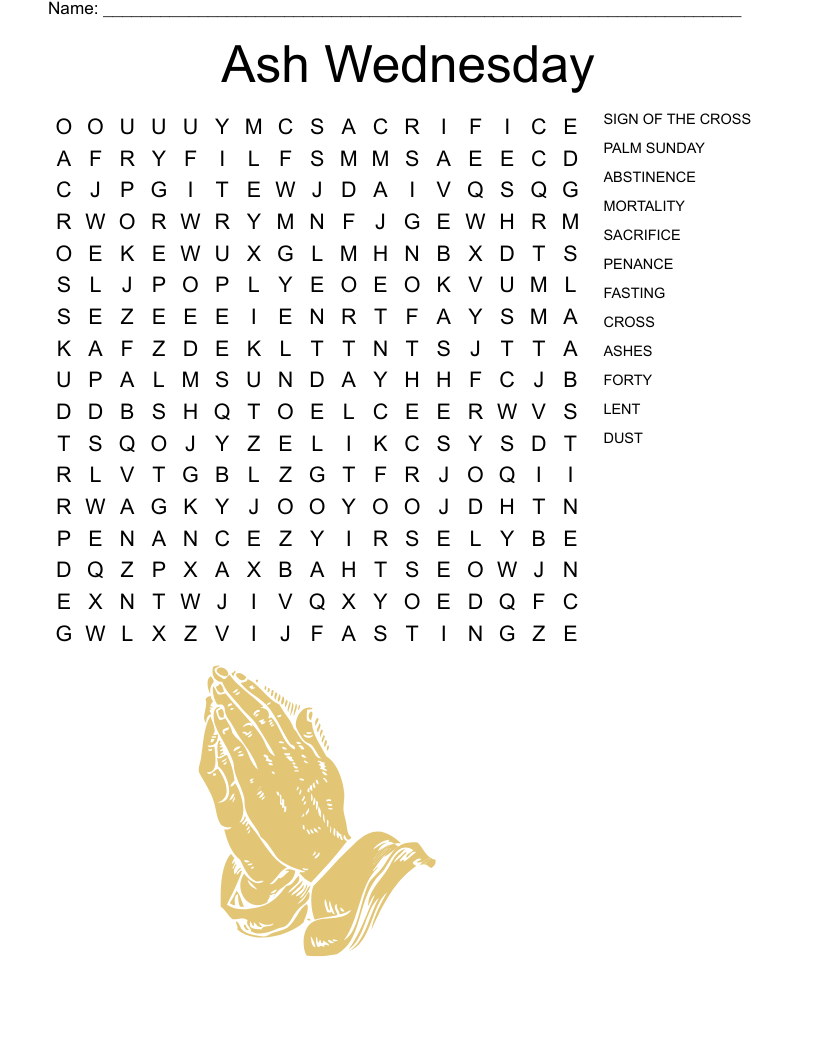 Free Printable Ash Wednesday Word Search