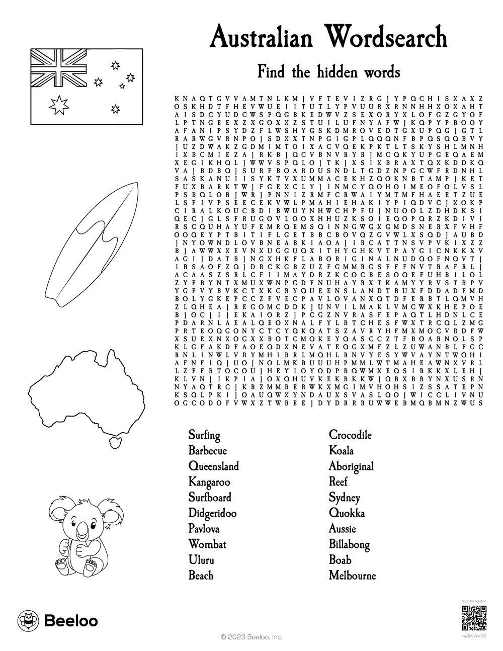Australia themed Word Searches Beeloo Printable Crafts And Activities For Kids