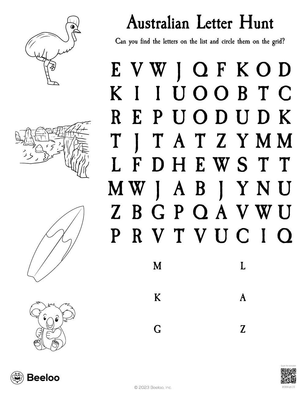 Australia themed Word Searches Beeloo Printable Crafts And Activities For Kids