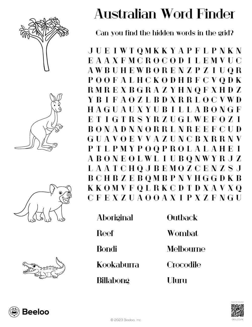 Australian Word Search Printable