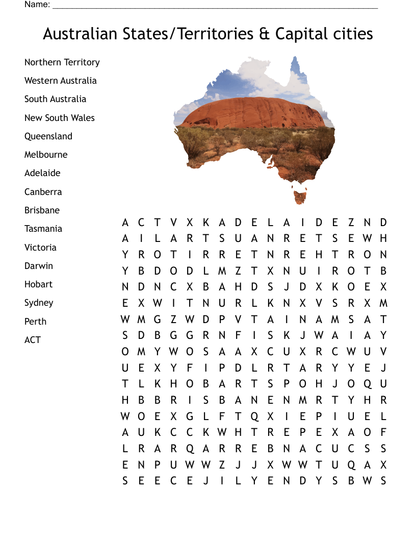 Australian States Territories U0026 Capital Cities Word Search WordMint