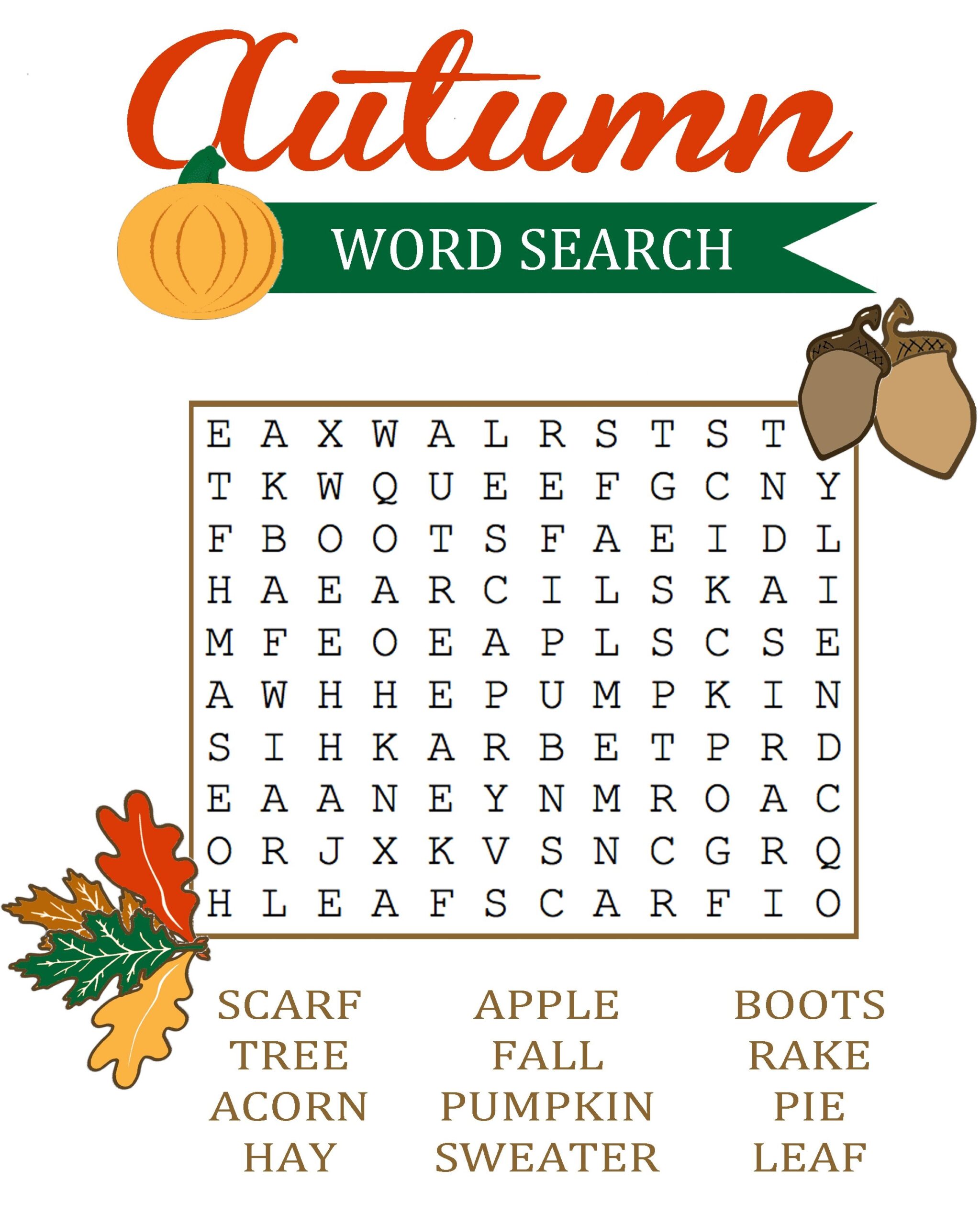 Fall Word Search For Kids Printable
