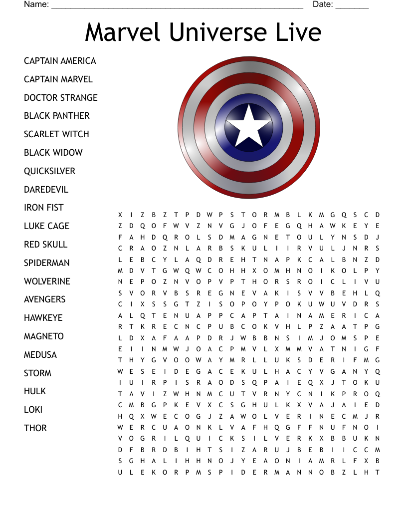 Avengers Words Word Search WordMint