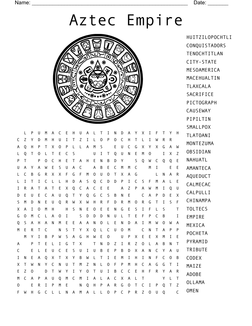 Aztec Word Search Printable