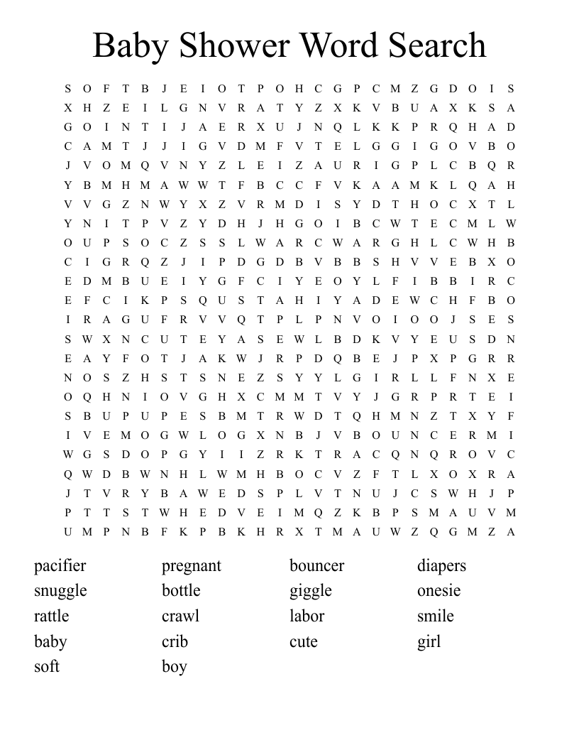 Baby Shower Word Search Printable