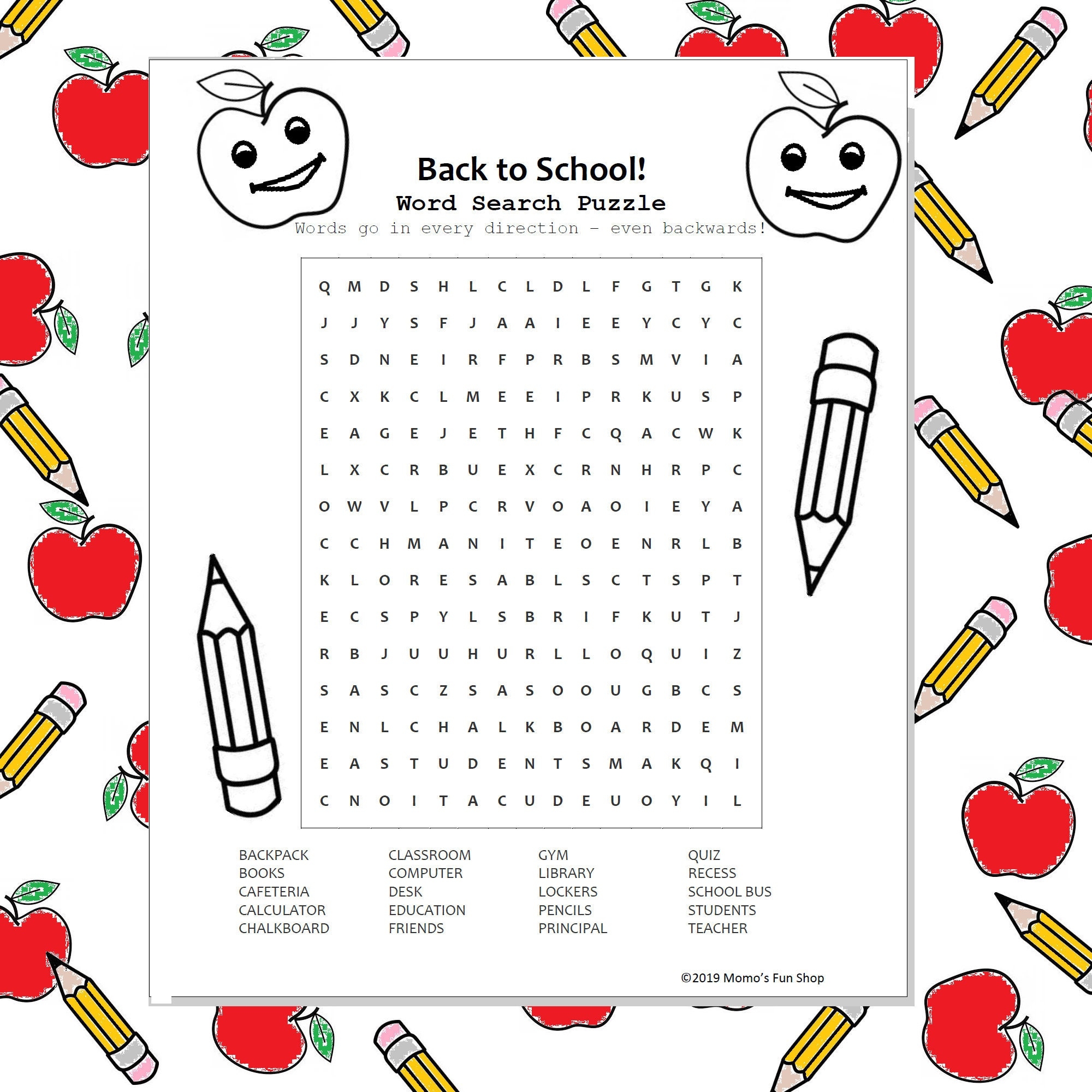 Back To School Word Search Puzzle For Kids Activity Sheet For Teachers Classroom Printable Instant Download PDF Etsy