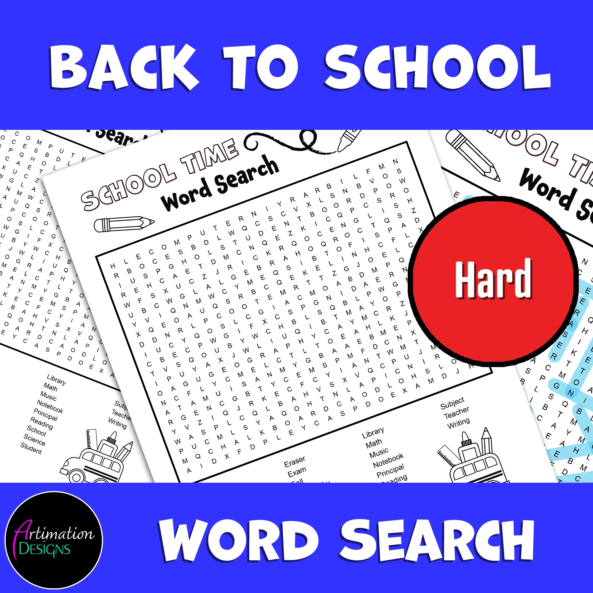 Back To School Word Search Puzzle Hard Intermediate Word Game Activity Made By Teachers