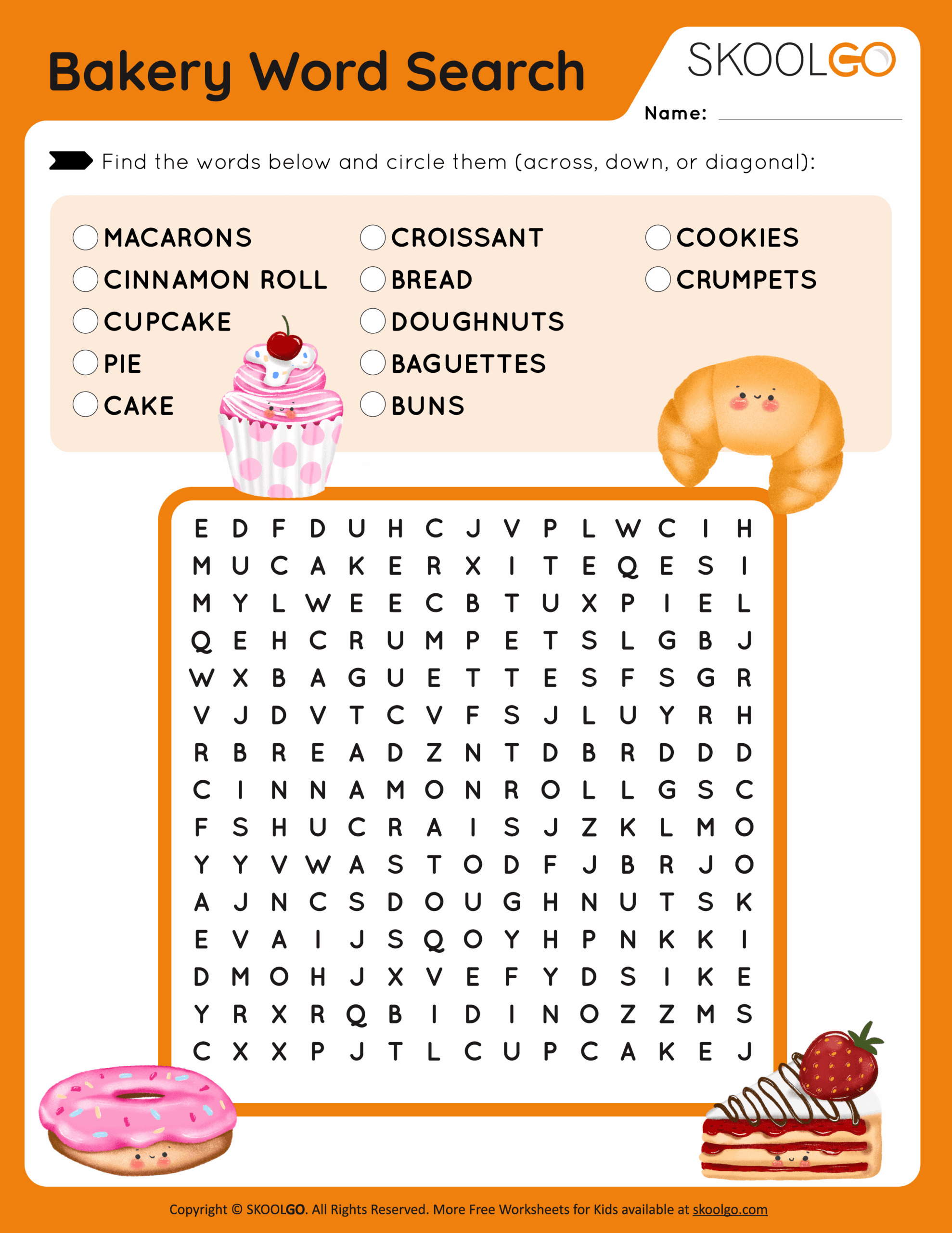 Bakery Word Search Free Game For Kids SKOOLGO