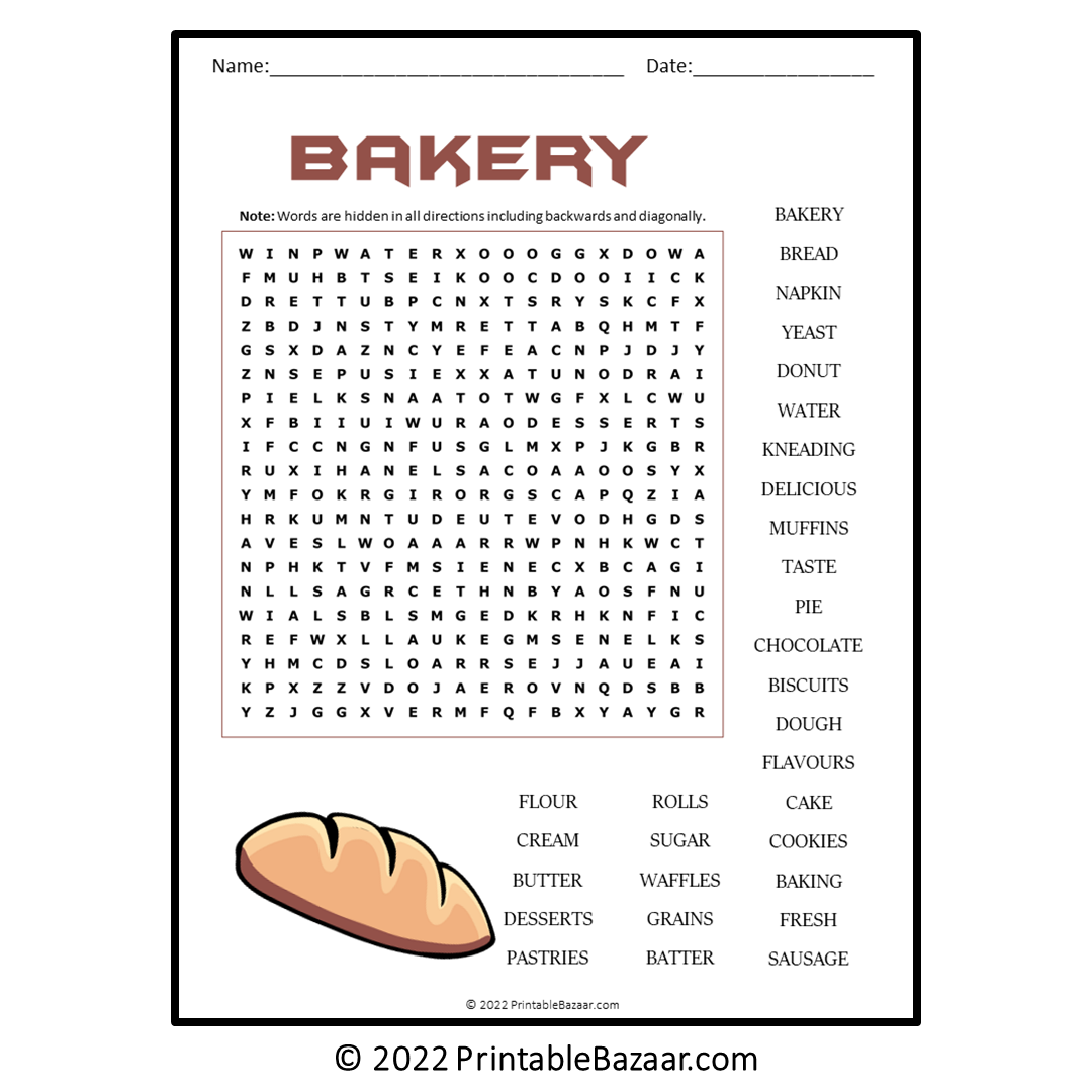 Baking Word Search Printable