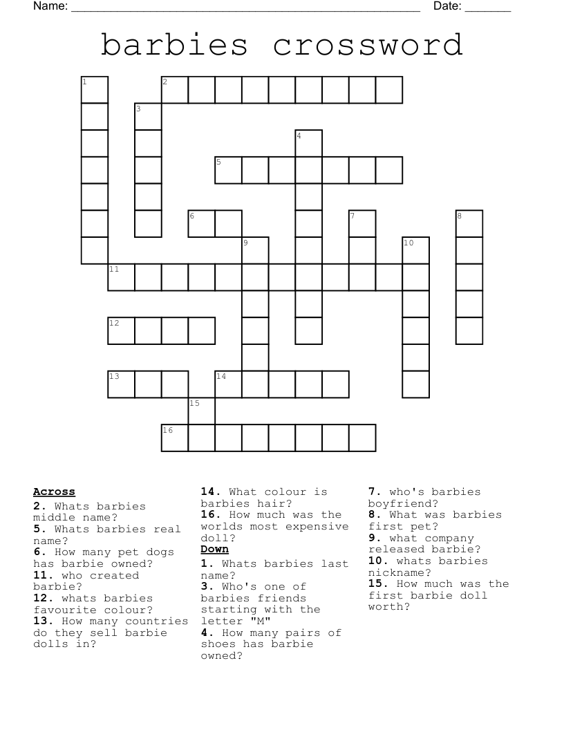 Barbie Crossword WordMint