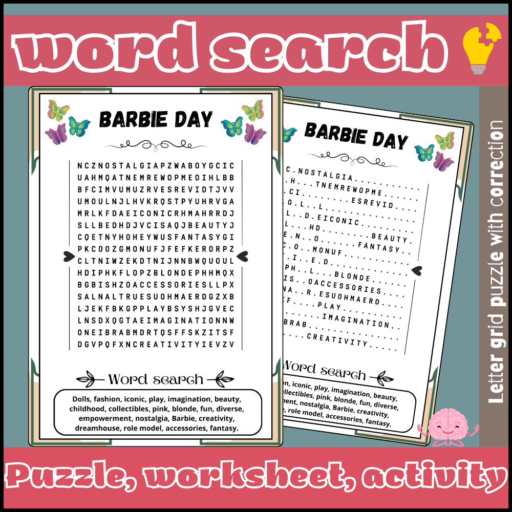 Barbie Day Word Search Puzzle Activities May Worksheets Made By Teachers