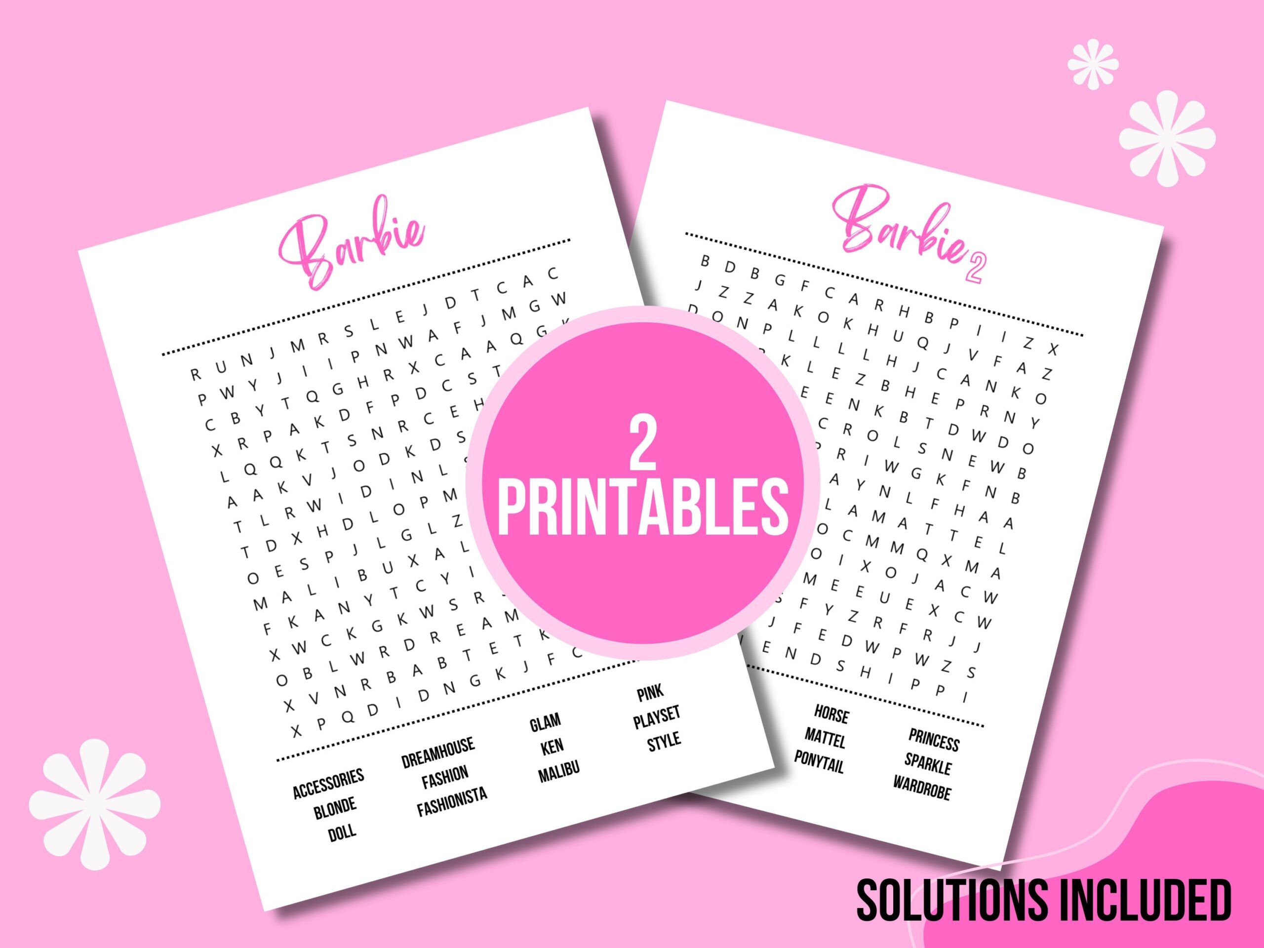 Barbie Word Search Puzzle Fun Activity For All Printable Pages With Answer Key Instant Download PDF Etsy