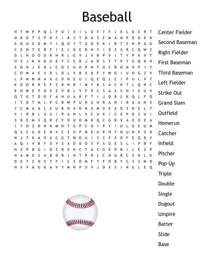 Free Printable Baseball Word Search