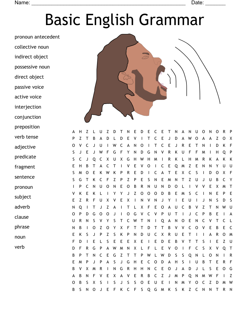 Basic English Grammar Word Search WordMint