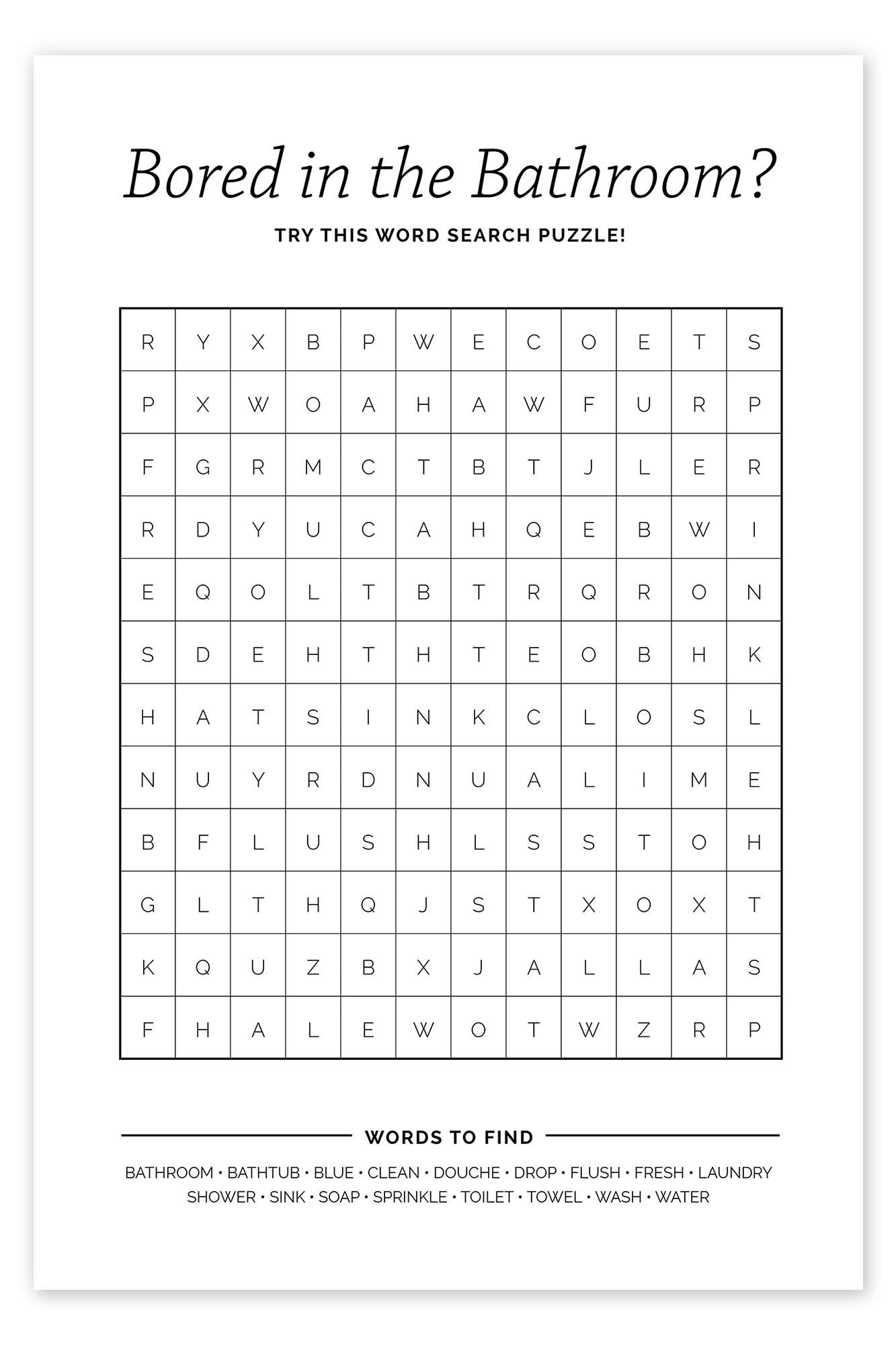 Bathroom Word Search Print By Typobox Posterlounge