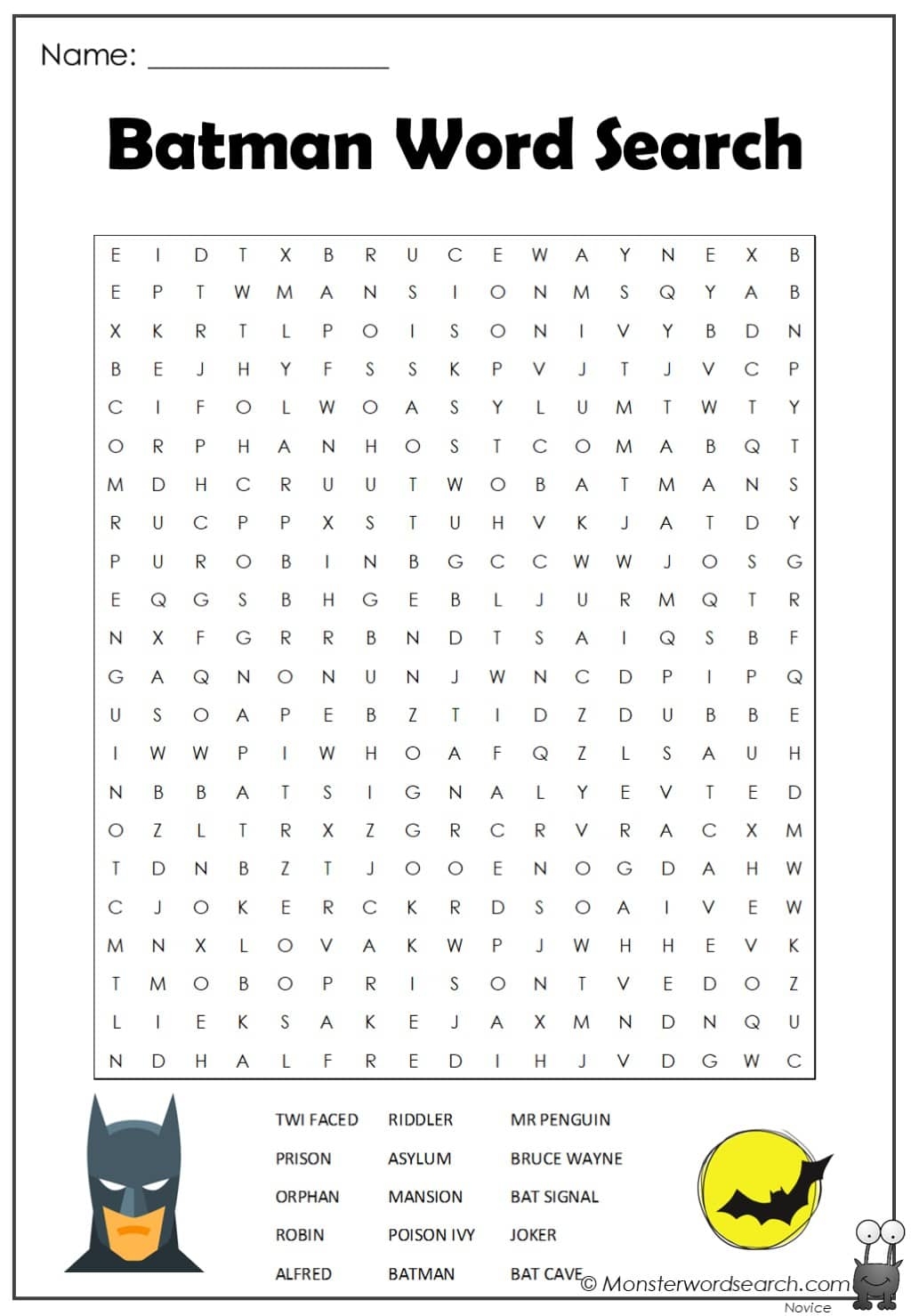 Batman Word Search Printable