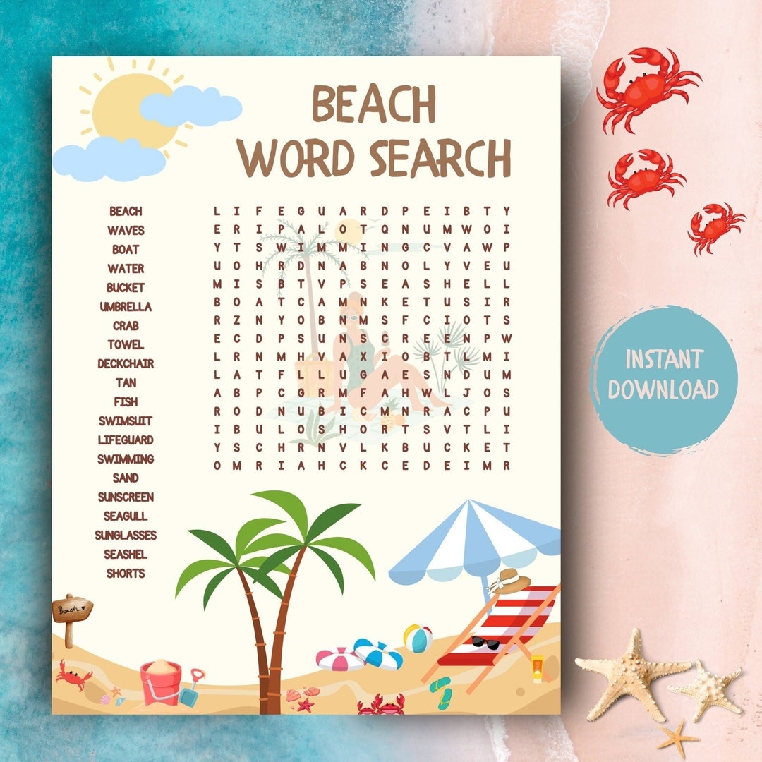 Beach Word Search Free Printable