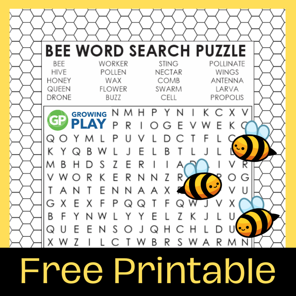 Bee Word Search Printable Free PDF Growing Play