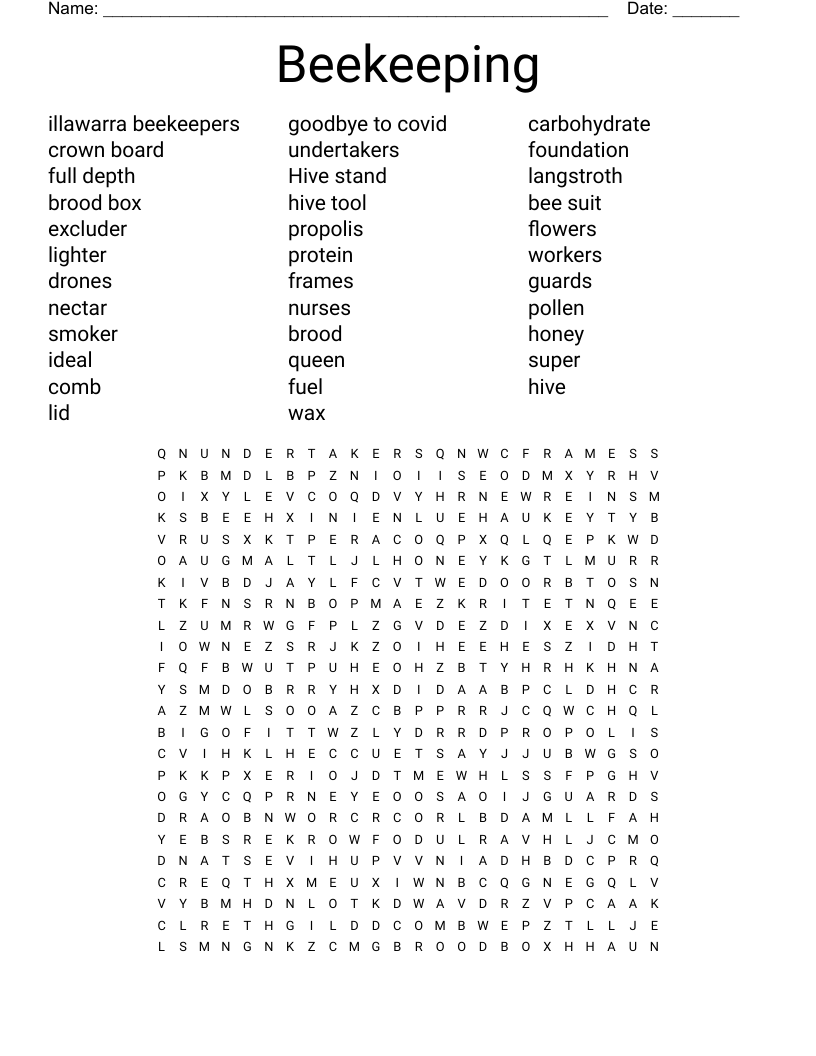 Bee Word Search Printable