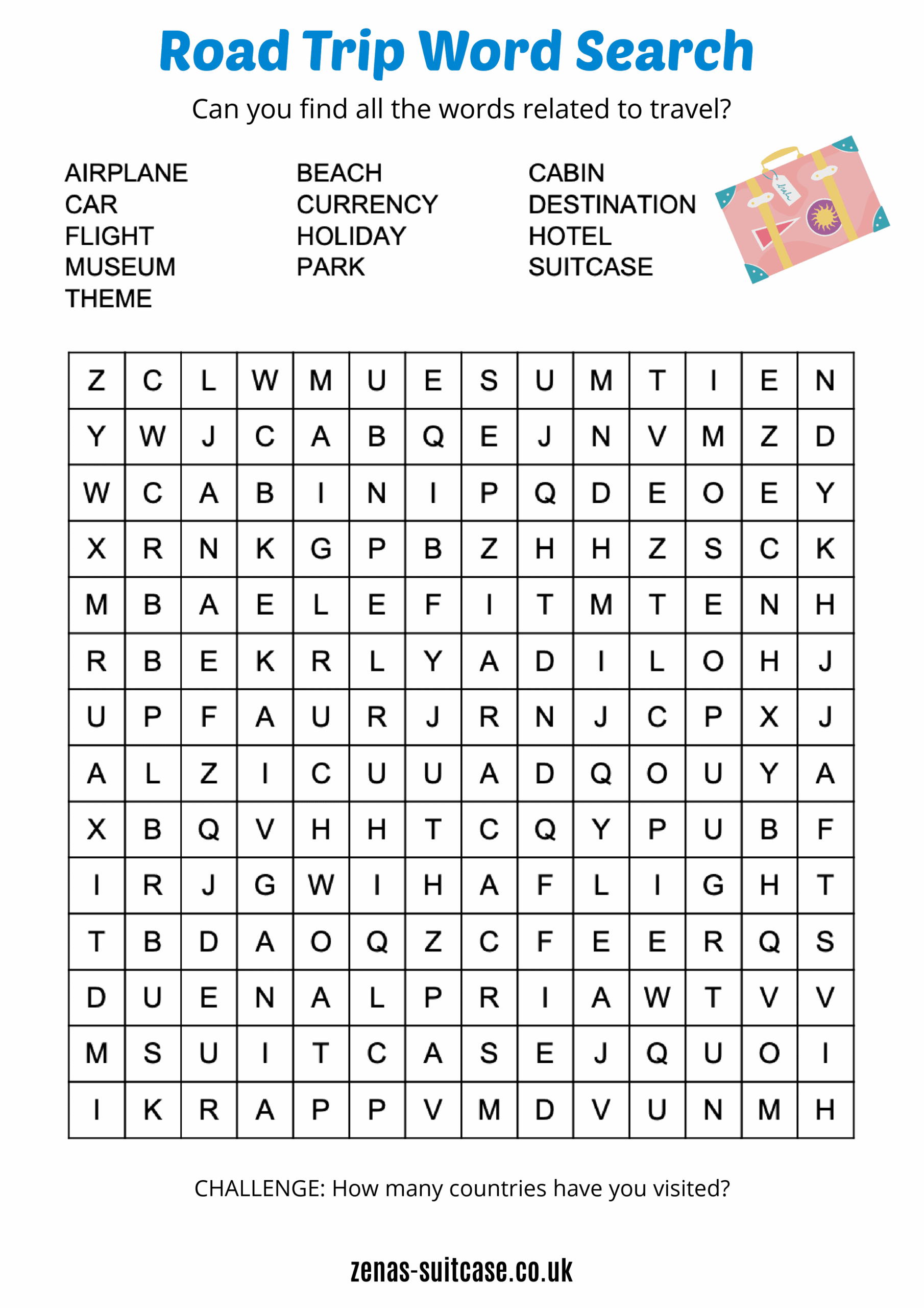 Road Trip Word Search Printable
