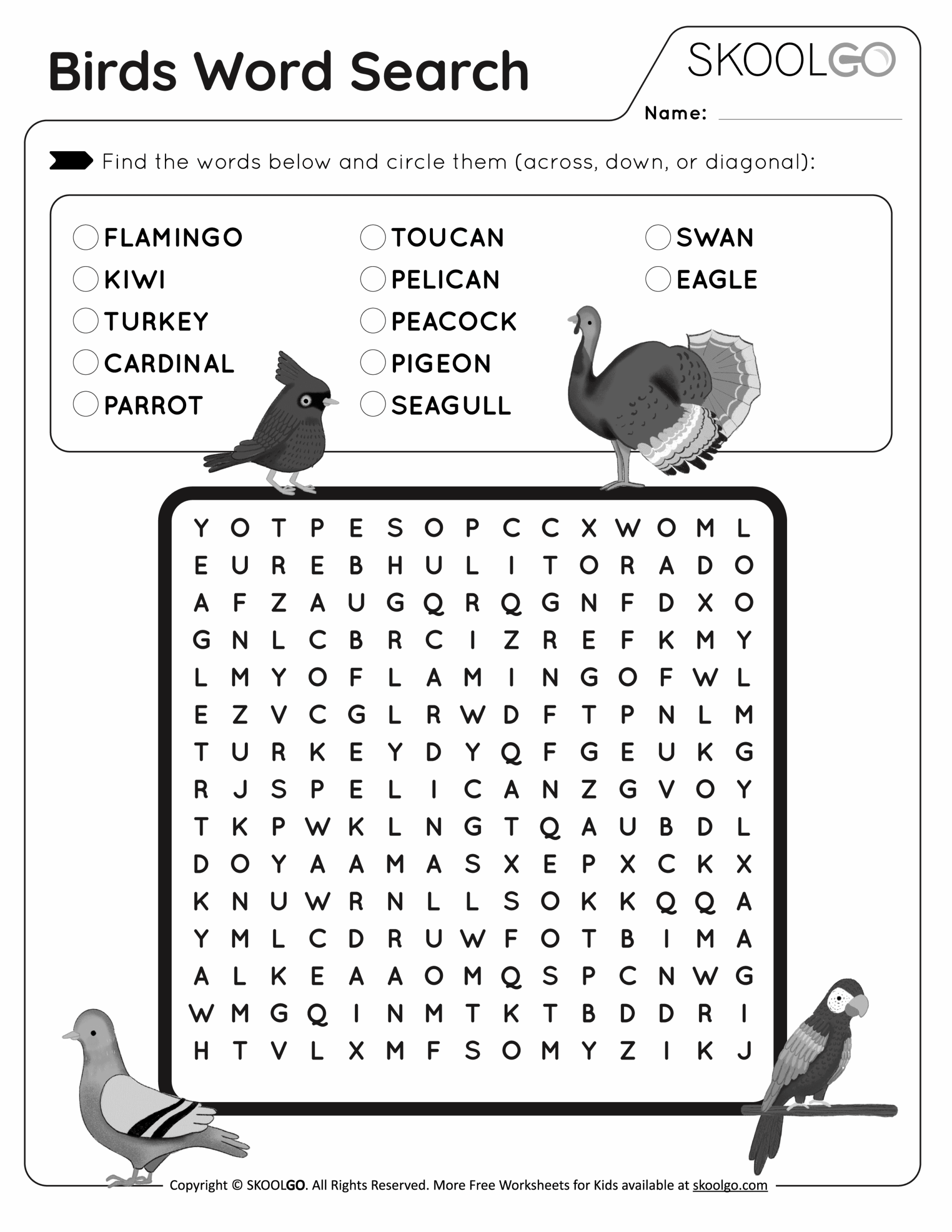 Bird Word Search Printable