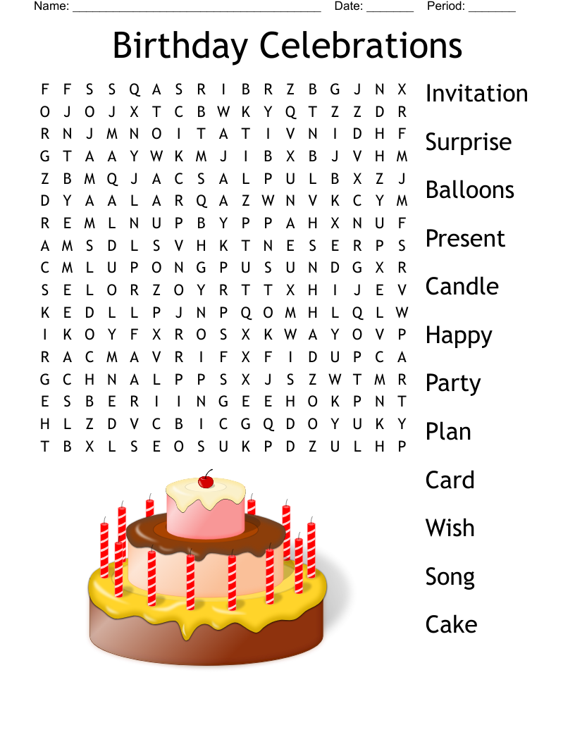 Birthday Celebrations Word Search WordMint