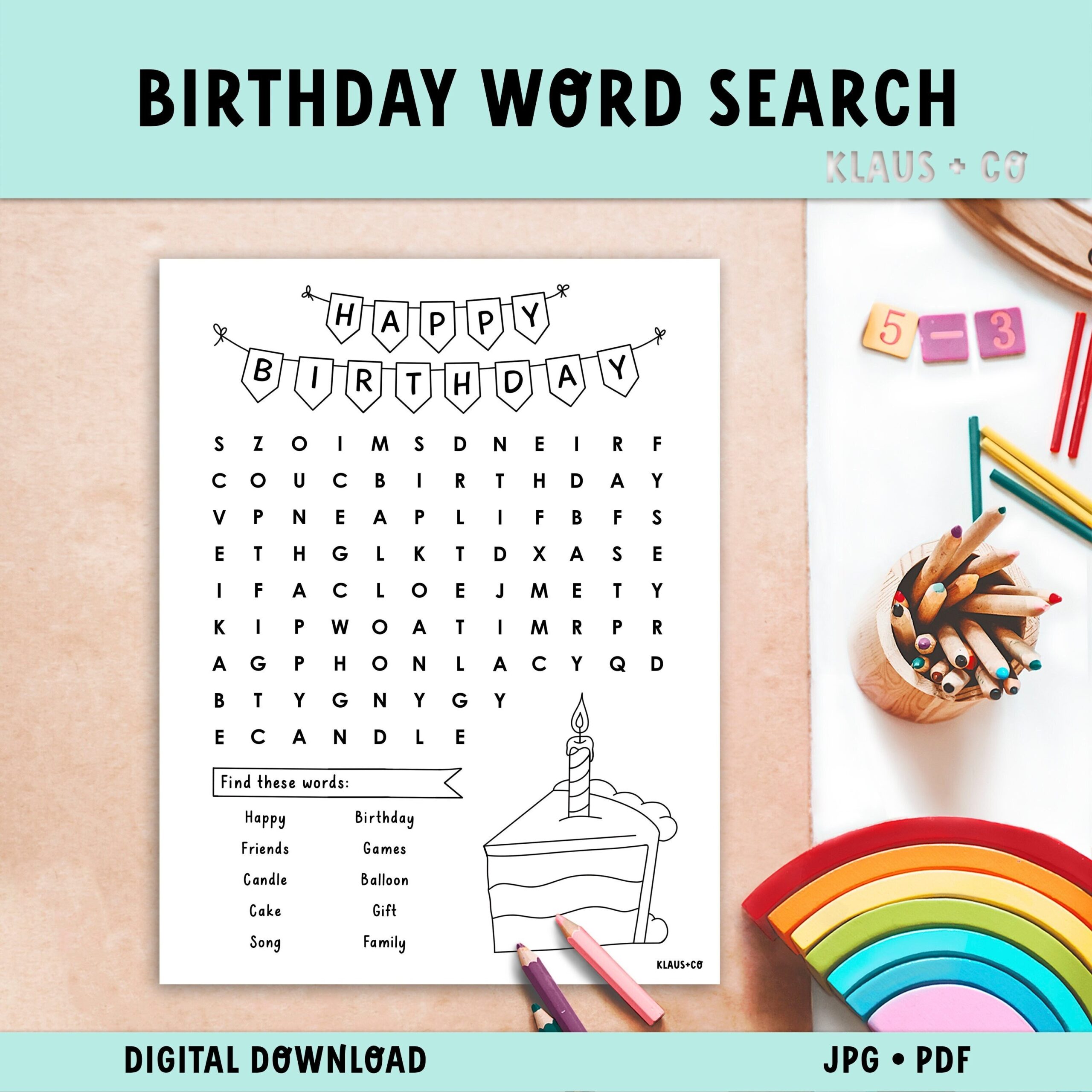 Birthday Word Search Printable Free