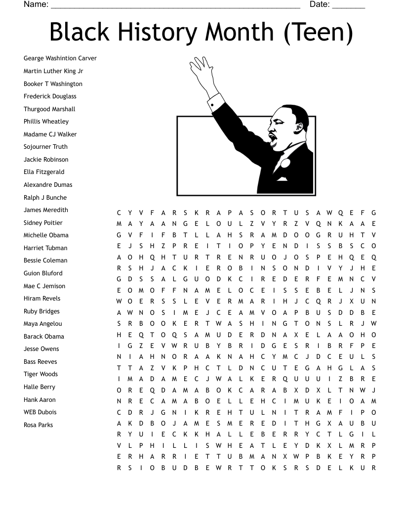 Black History Word Search Printable Pdf