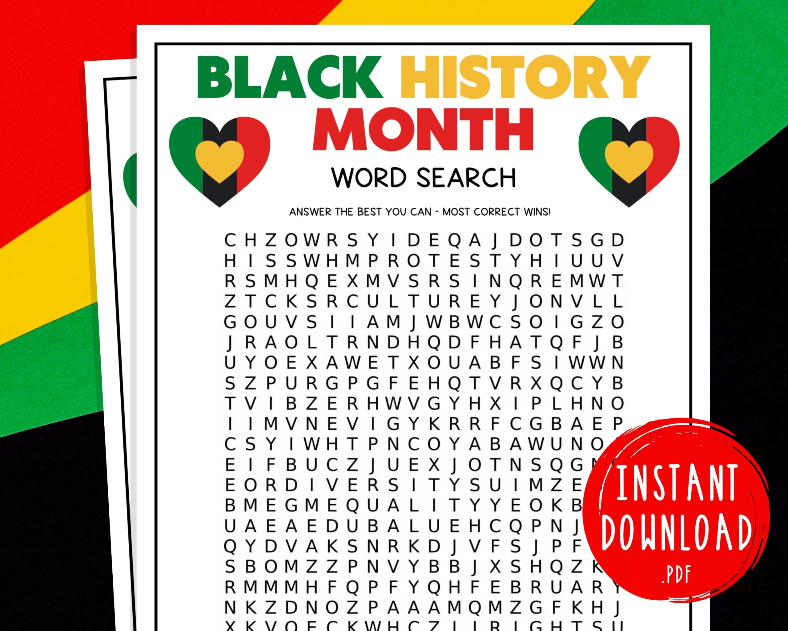 Black History Month Word Search Game African American History Celebration Party Games Printable Game For Adults U0026 Kids February Etsy