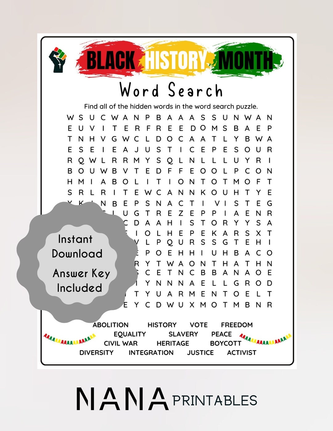History Word Search Free Printable