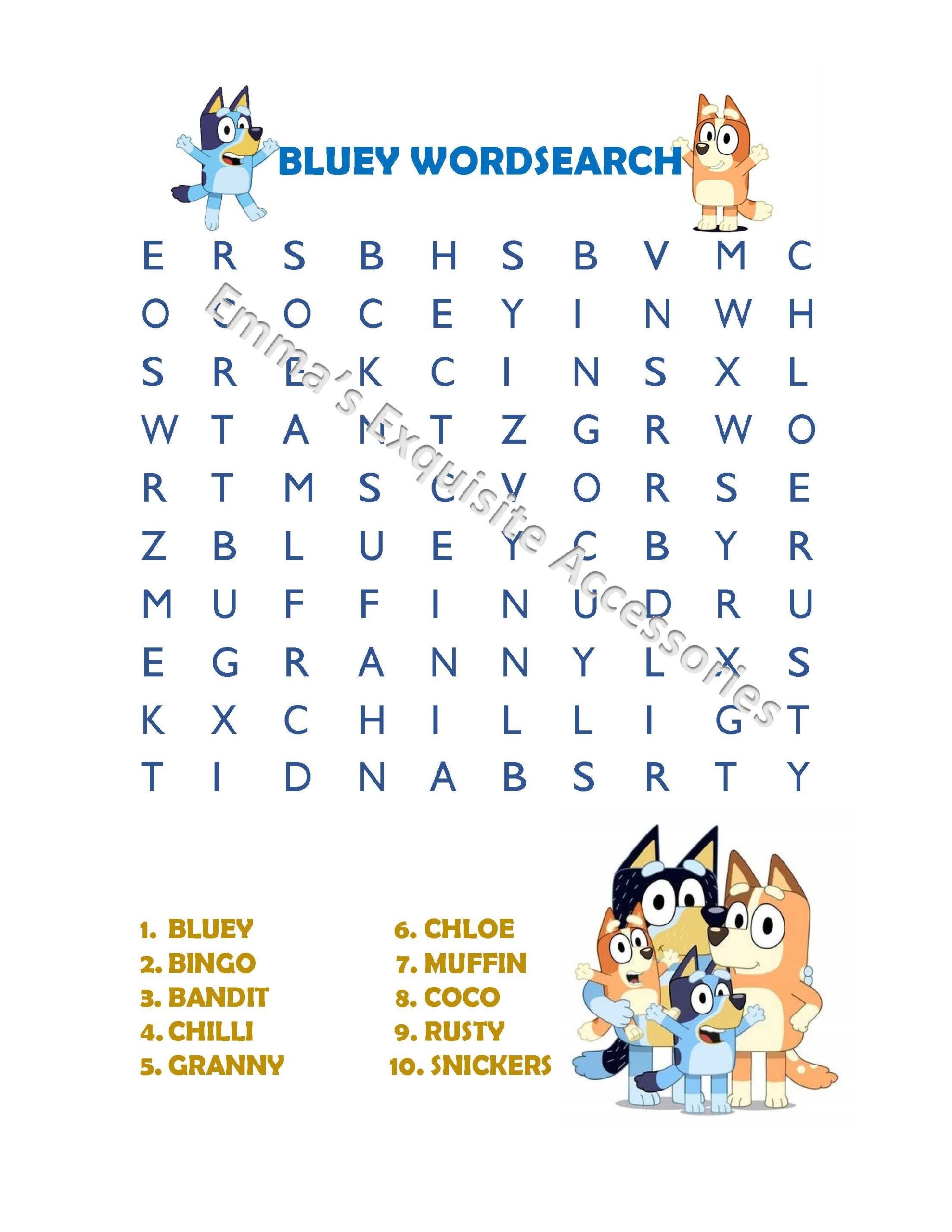 Blue Dog Heeler Family Wordsearch For Kids